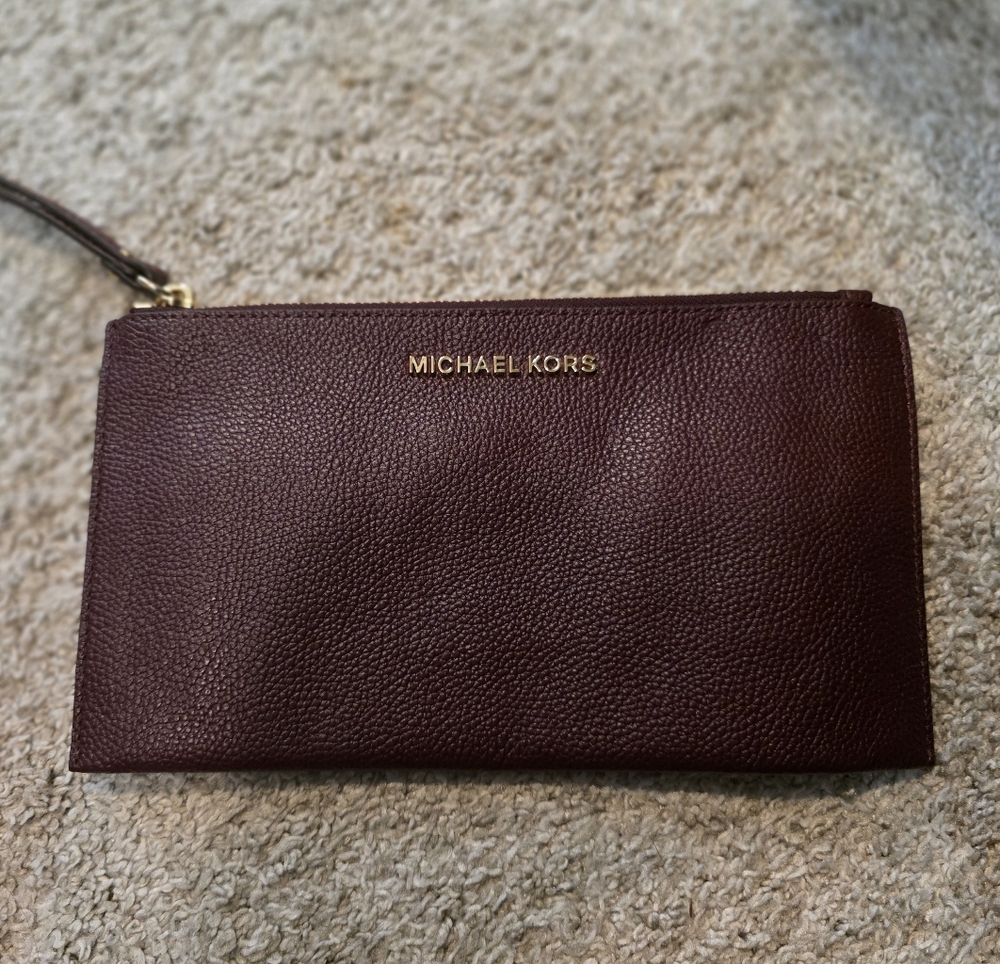 Michael Kors Dark Red Wristlet with Gold Accents